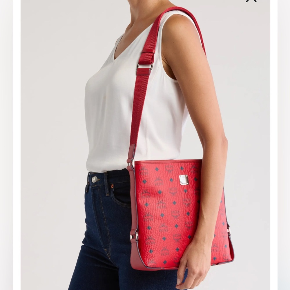 MCM Aren Logo Crossbody Bag Candy Red - Picture 10 of 10